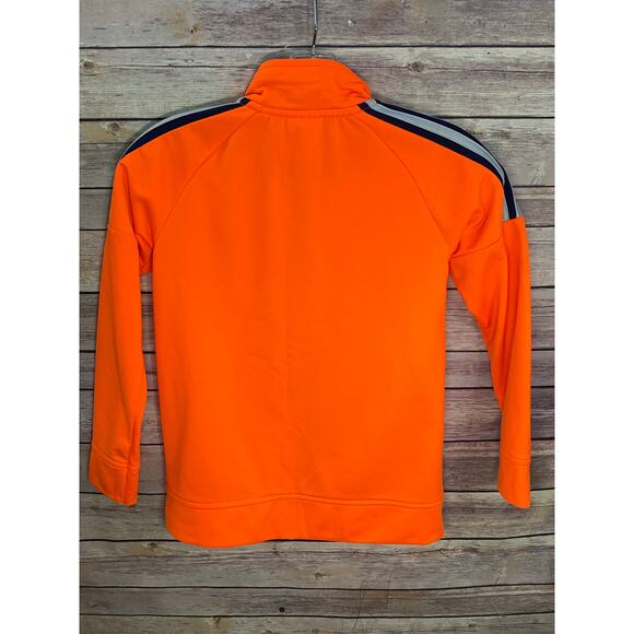 Adidas Youth Track Jacket Orange/Blue Size 7/8 (120) Striped Sleeve Logo Zip - Picture 2 of 7